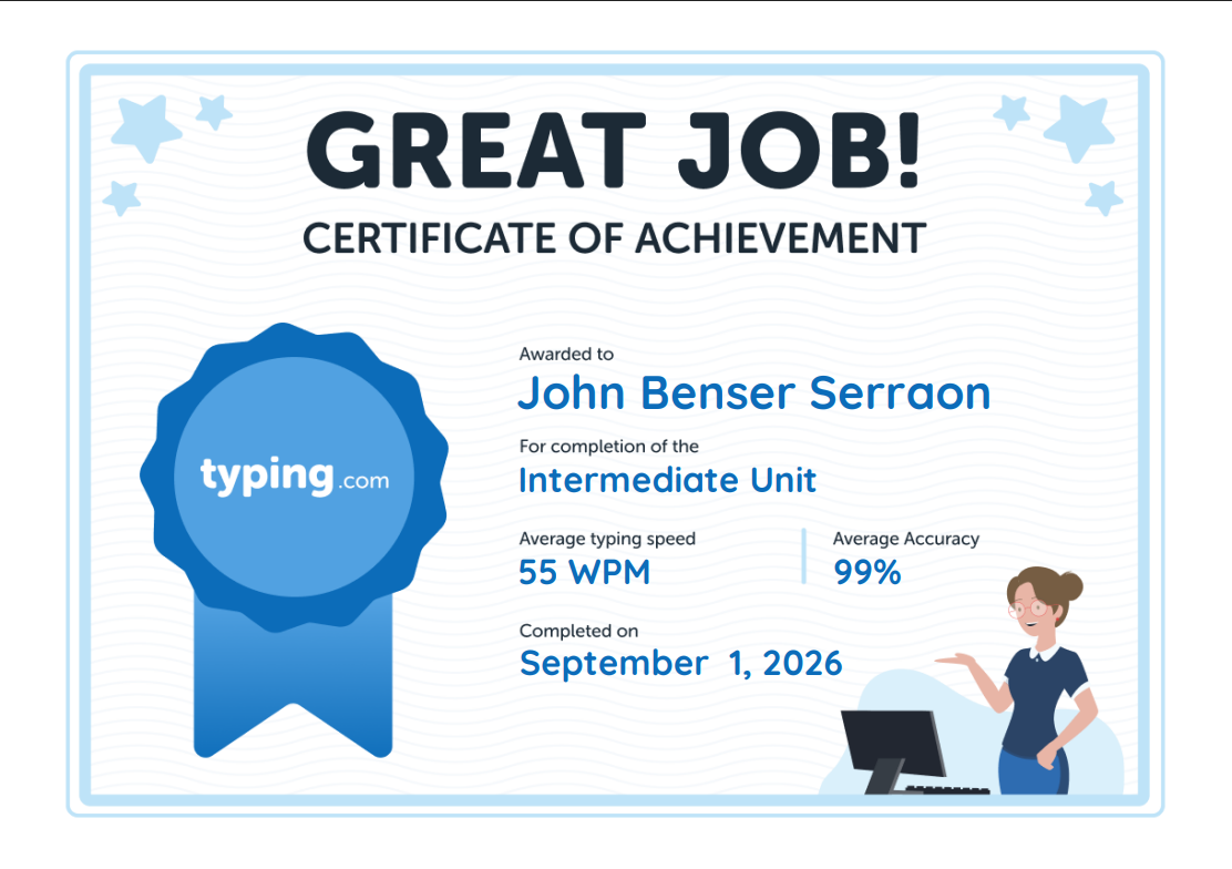 Typing.com Intermediate Unit Certificate
