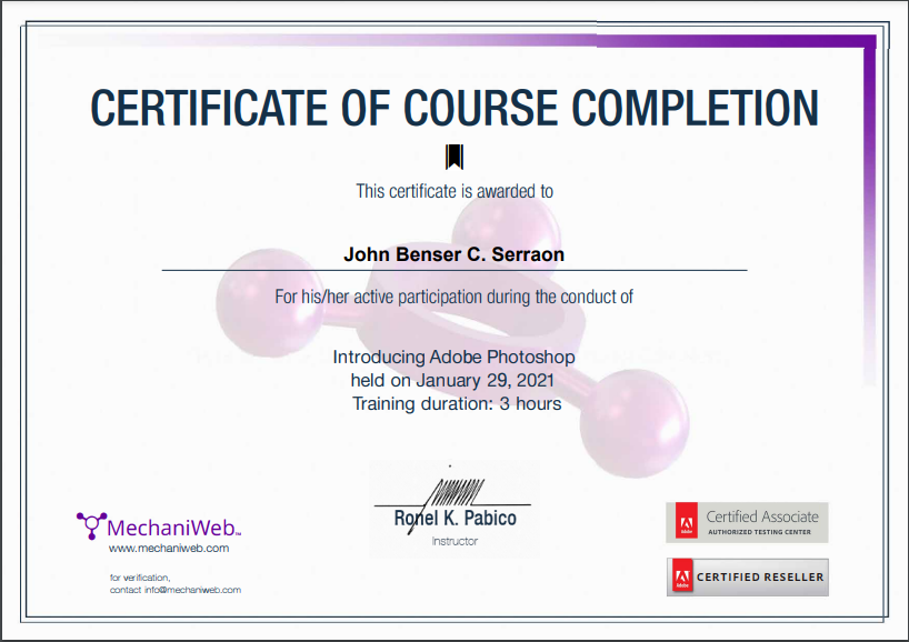 MechaniWeb Adobe Photoshop Certificate